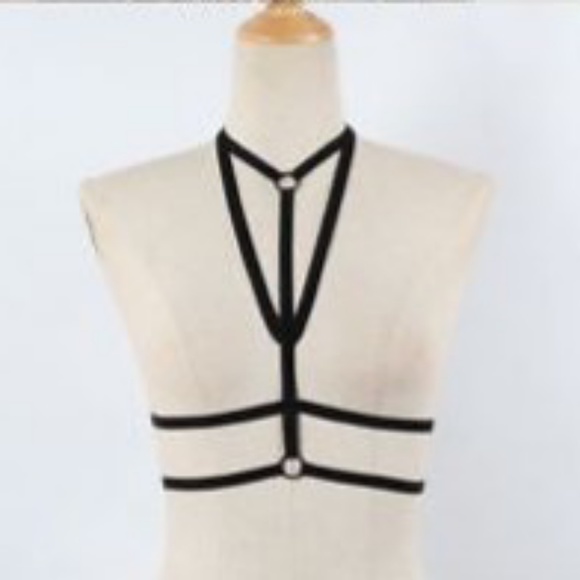 Black Strappy Hollow Cage Harness Bralette - Picture 2 of 3